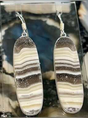 Phantom Zebra Calcite Earrings 2 1/2”
